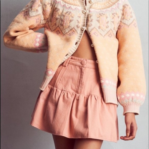 New LoveShackFancy Dock Mini Skirt Tuscany Pink Cotton 0